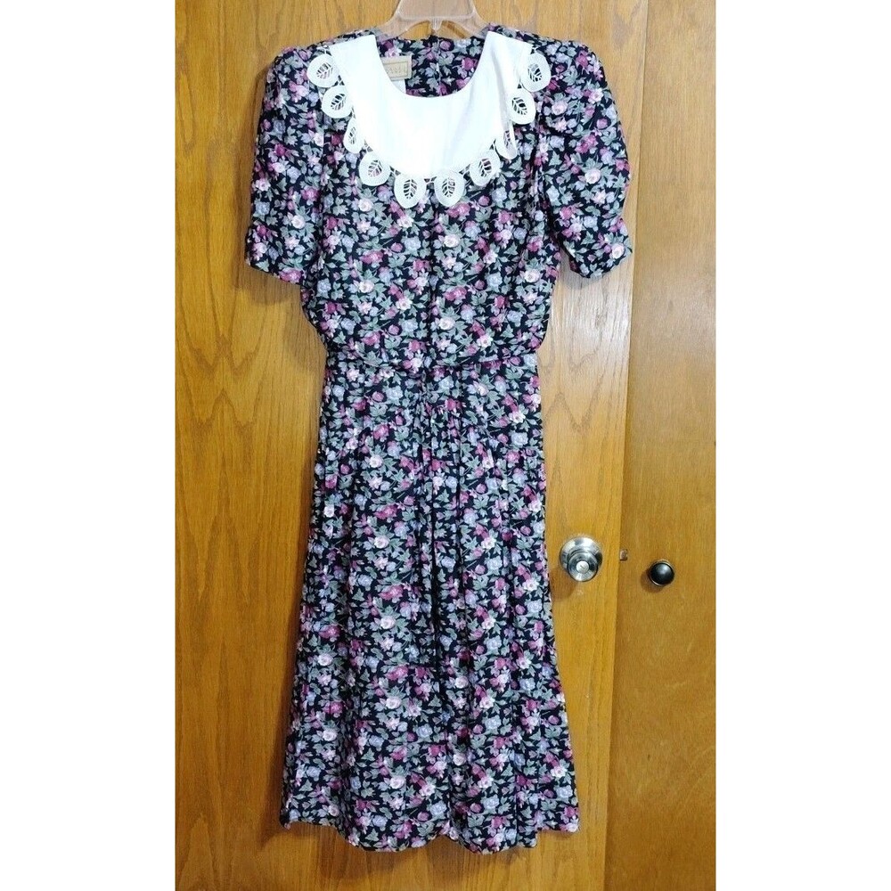 Vintage Country Romance Floral Prairie Dress Sz 9/10 Cotton Lace 80s 90s